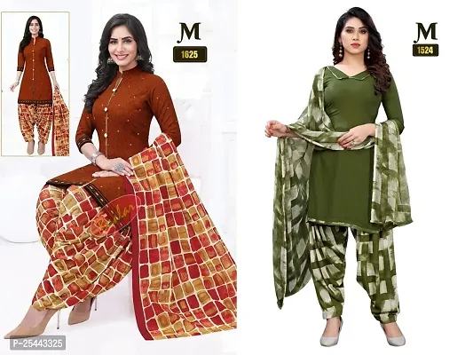 Beautiful Crepe Printed Dress Material with Dupatta Pack Of 2-thumb0