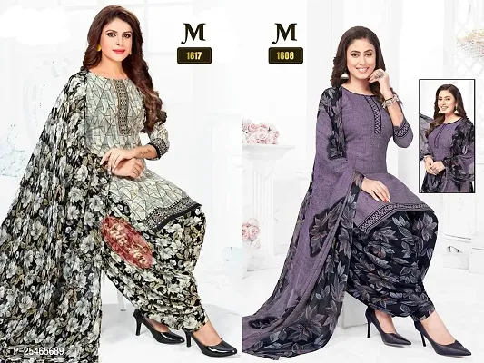 Beautiful Crepe Printed Dress Material with Dupatta Pack Of 2-thumb0