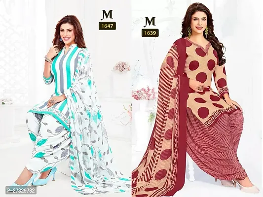 Beautiful Crepe Printed Dress Material with Dupatta Pack Of 2-thumb0