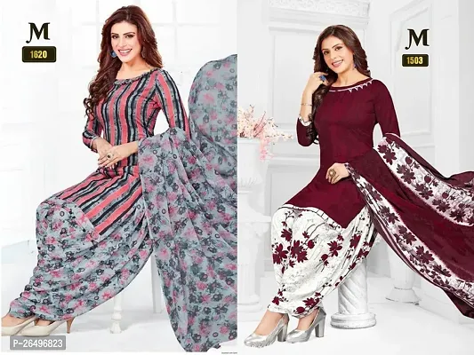 Beautiful Crepe Printed Dress Material with Dupatta Pack Of 2