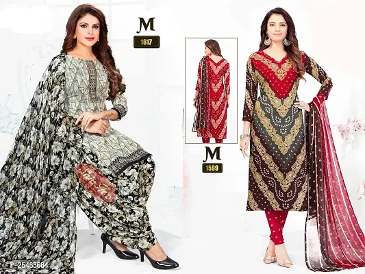 Beautiful Crepe Printed Dress Material with Dupatta Pack Of 2