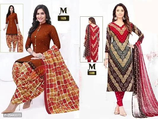 Beautiful Crepe Printed Dress Material with Dupatta Pack Of 2-thumb0