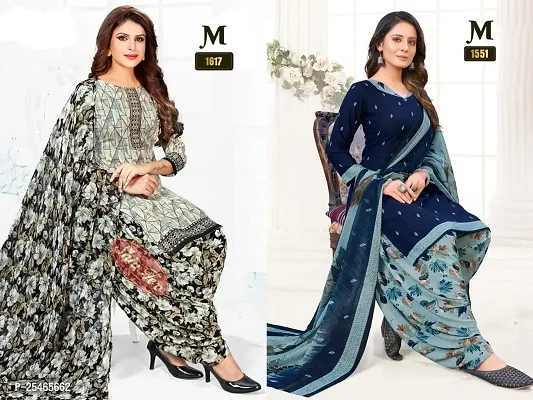 Beautiful Crepe Printed Dress Material with Dupatta Pack Of 2-thumb0