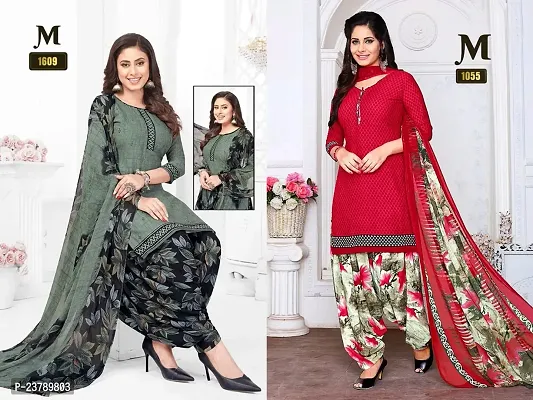 Beautiful Crepe Printed Dress Material with Dupatta Pack Of 2