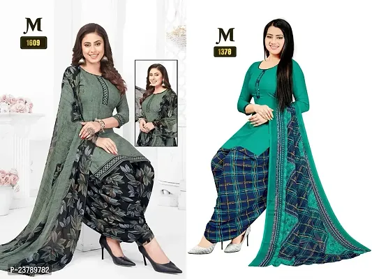 Beautiful Crepe Printed Dress Material with Dupatta Pack Of 2