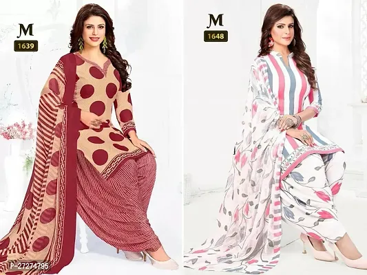 Beautiful Crepe Printed Dress Material with Dupatta Pack Of 2-thumb0