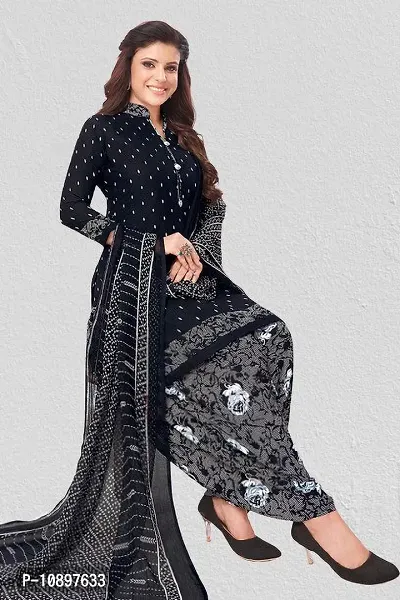 Beautiful Crepe Printed Unstitched Dress Material with Dupatta-thumb0