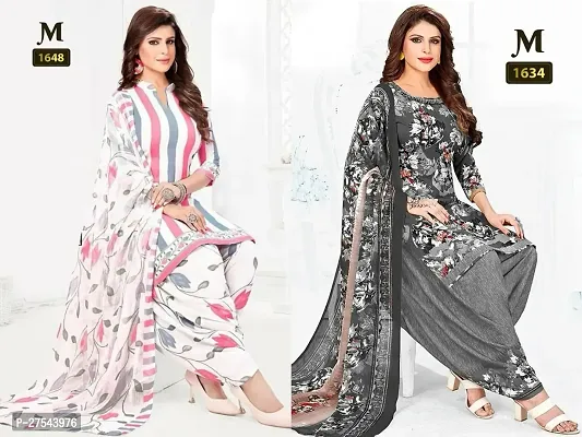 Beautiful Crepe Printed Dress Material with Dupatta Pack Of 2-thumb0