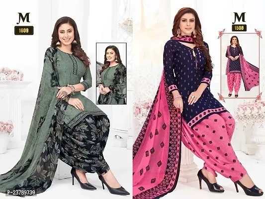 Beautiful Crepe Printed Dress Material with Dupatta Pack Of 2-thumb0