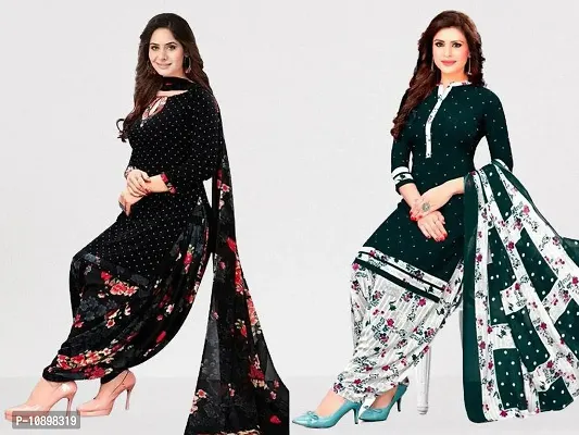 Beautiful American Crepe Printed Dress Material with Dupatta Pack Of 2-thumb0