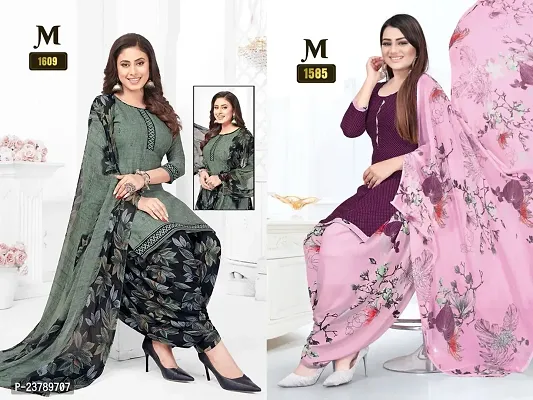 Beautiful Crepe Printed Dress Material with Dupatta Pack Of 2-thumb0