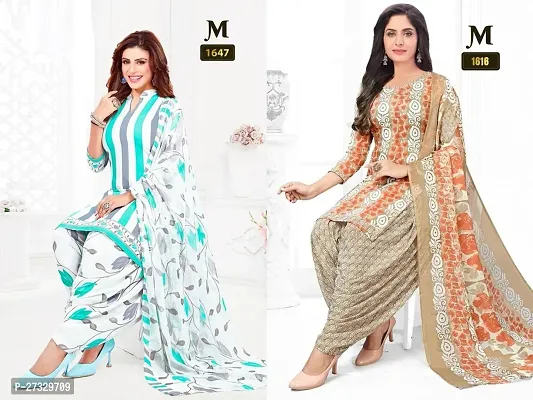 Beautiful Crepe Printed Dress Material with Dupatta Pack Of 2-thumb0