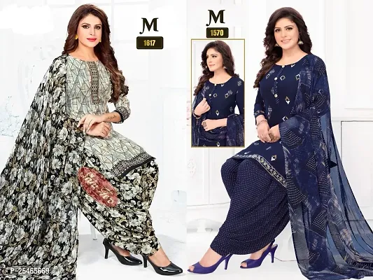 Beautiful Crepe Printed Dress Material with Dupatta Pack Of 2