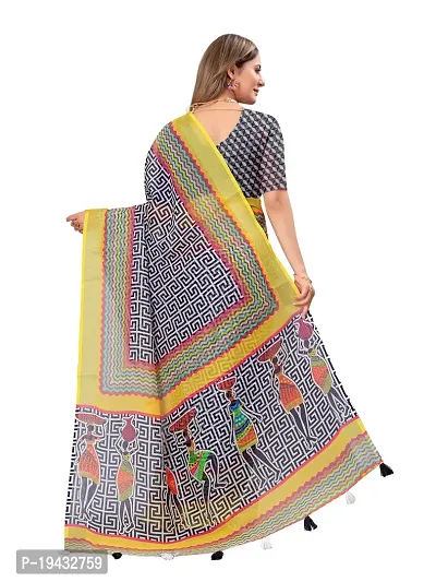Casual Wear Printed Linen Cotton Saree For Women And Girls-thumb2