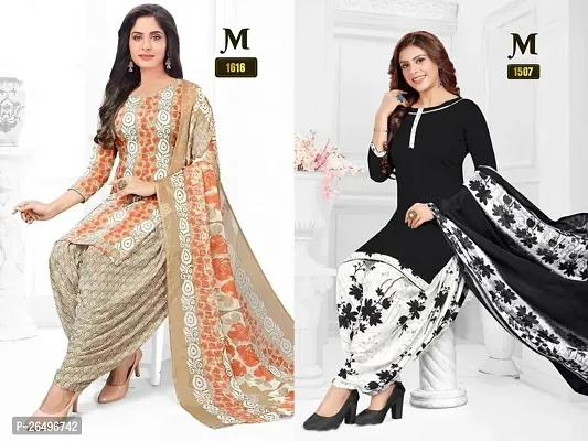 Beautiful Crepe Printed Dress Material with Dupatta Pack Of 2