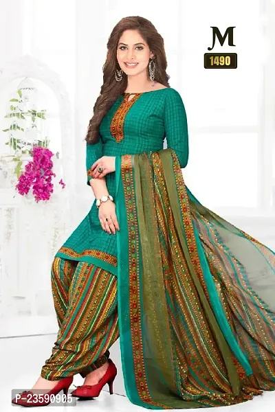 Beautiful Crepe Printed Dress Material with Dupatta-thumb0