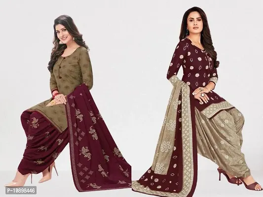 Beautiful American Crepe Printed Dress Material with Dupatta Pack Of 2