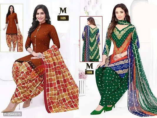 Beautiful Crepe Printed Dress Material with Dupatta Pack Of 2-thumb0