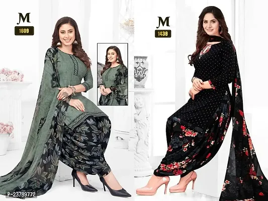 Beautiful Crepe Printed Dress Material with Dupatta Pack Of 2