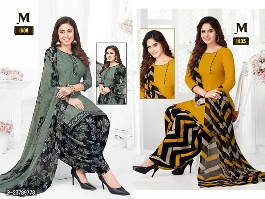 Beautiful Crepe Printed Dress Material with Dupatta Pack Of 2