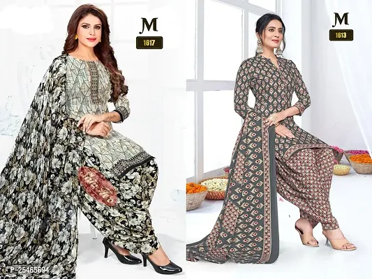 Beautiful Crepe Printed Dress Material with Dupatta Pack Of 2-thumb0