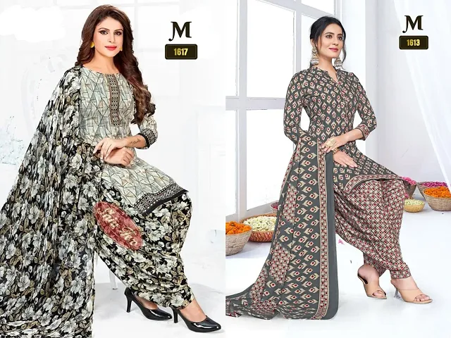 Beautiful Crepe Printed Dress Material With Dupatta - Pack of 2