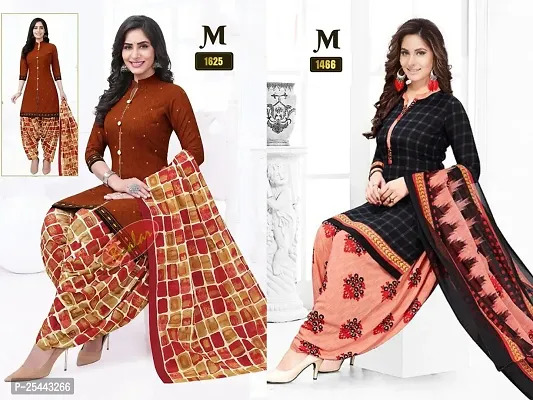 Beautiful Crepe Printed Dress Material with Dupatta Pack Of 2-thumb0