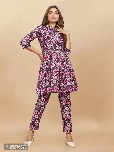 Stylish Purple Printed Viscose Rayon Kurta Bottom Set