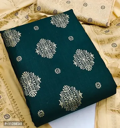 Elegant Green Cotton Blend Self Design Dress Material with Dupatta For Women-thumb2