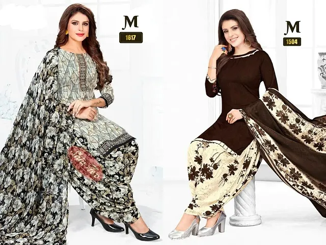 Beautiful Crepe Printed Dress Material With Dupatta - Pack of 2