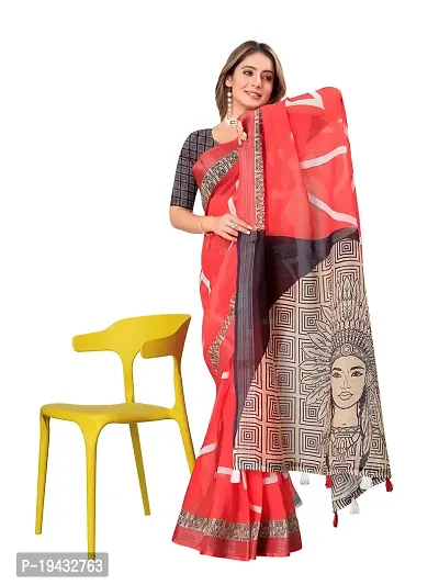Casual Wear Printed Linen Saree For Women And Girls-thumb4