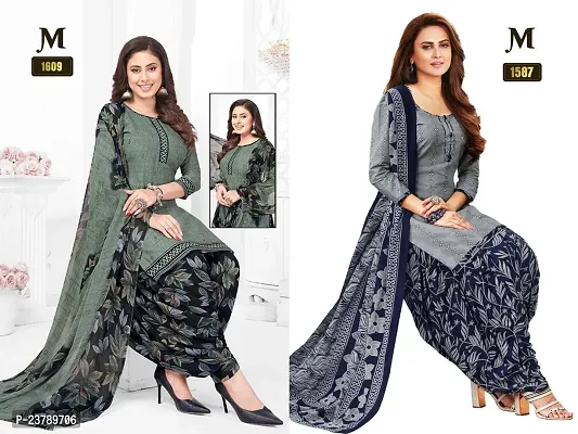 Beautiful Crepe Printed Dress Material with Dupatta Pack Of 2-thumb0