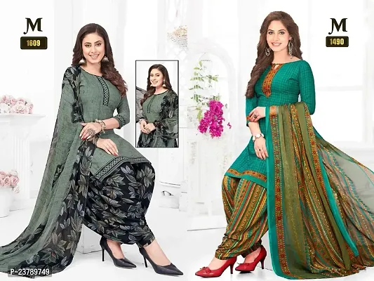 Beautiful Crepe Printed Dress Material with Dupatta Pack Of 2