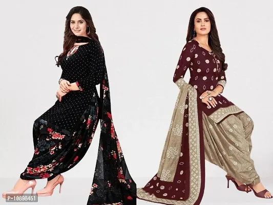 Beautiful American Crepe Printed Dress Material with Dupatta Pack Of 2