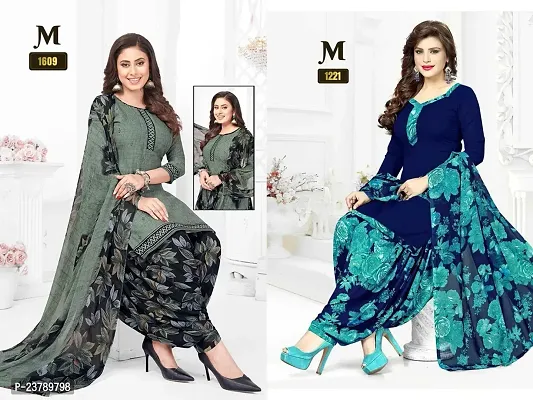 Beautiful Crepe Printed Dress Material with Dupatta Pack Of 2-thumb0