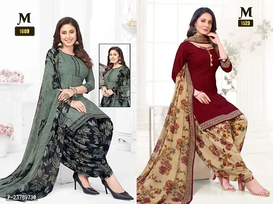 Beautiful Crepe Printed Dress Material with Dupatta Pack Of 2-thumb0