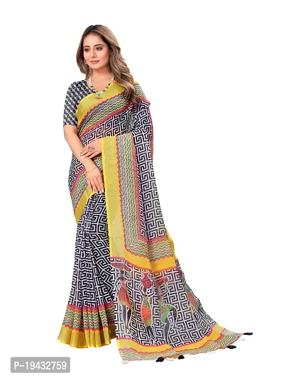 Casual Wear Printed Linen Cotton Saree For Women And Girls-thumb4