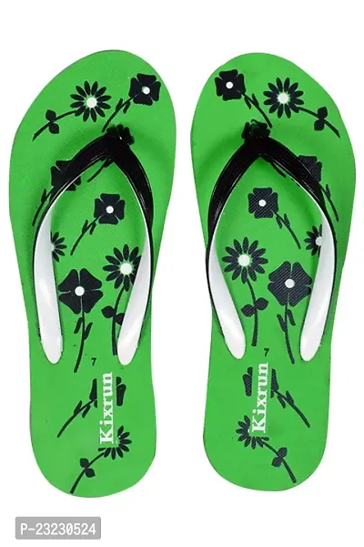 KIXRUN Women's Green Flower Printed No of 1 Stylish  Comforatable Flip Flops-thumb0