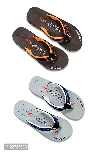 Comfortable Orange And Grey PU Printed Slipper For Women- Pack Of 2