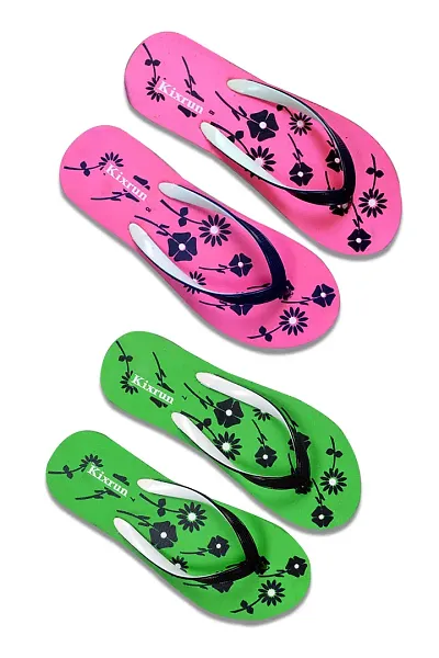 Comfortable And PU Floral Slipper For Women- Pack Of 2