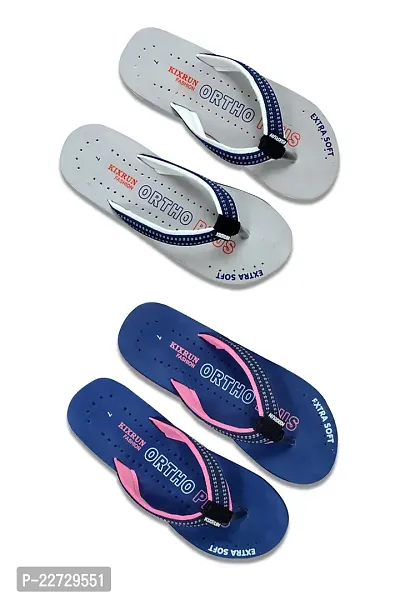 Comfortable Grey And Blue PU Printed Slipper For Women- Pack Of 2
