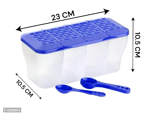 Conquer Multipurpose Plastic 4 In 1 Masala Box for Kitchen, Transparent Pickle Box, 4 Compartment Storage Container Airtight For Cereal, Dry Fruits Dabba1800 Ml with 4 Spoons-thumb2