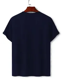 Stylish Navy Blue Polyester Blend Printed Short Sleeves Round Neck Tees For Men-thumb4