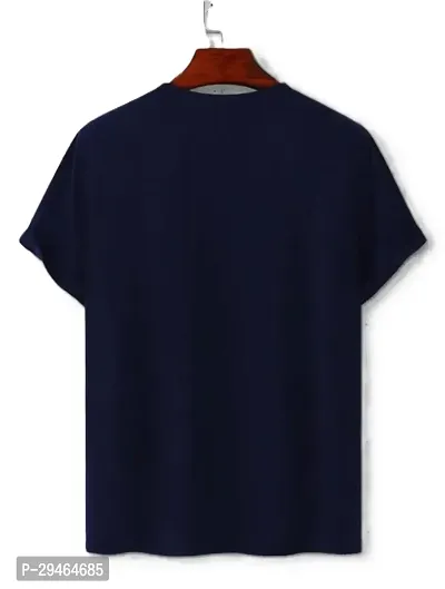 Stylish Navy Blue Polyester Blend Printed Short Sleeves Round Neck Tees For Men-thumb5