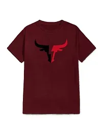 Stylish Maroon Polyester Blend Printed Short Sleeves Round Neck Tees For Men-thumb1