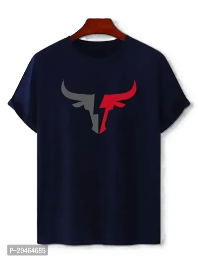 Stylish Navy Blue Polyester Blend Printed Short Sleeves Round Neck Tees For Men-thumb2