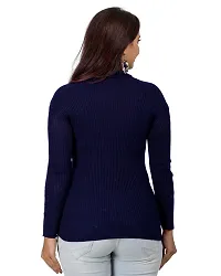 Urban Street Navy Blue High Neck Solid Pullover Sweater-thumb3