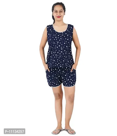 Blacktail Women's Cotton Printed Night Suit Set of Top & Shorts/Women Sleepwear Set(XXL) Blue-thumb0