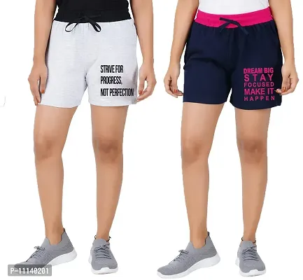 Blacktail Casual Shorts Women | Casual Shorts Women Combo | Regular Shorts for Women | Bermuda for Women | Boxer Shorts Women Pack 2 (XLarge, White-Navy)-thumb0