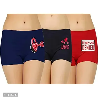 blacktail Briefs for Women Sexy, Women's Boy Shorts/Boxer for Girls/Long Panty/Shot for Girl's(Pack of 3) Color or Print May Vary (85 CM, Multicolor)-thumb0